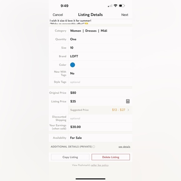 🛍️ never worn LOFT 100% Cotton sleeveless dress size 10 excellent condition - Picture 4 of 8